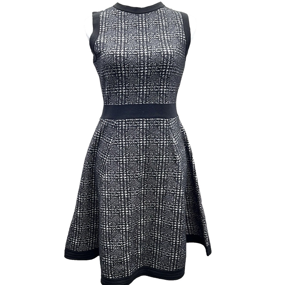 Kate Spade Mod Plaid Sleeveless Sweater Dress Womens Small Wool Blend Knit Black